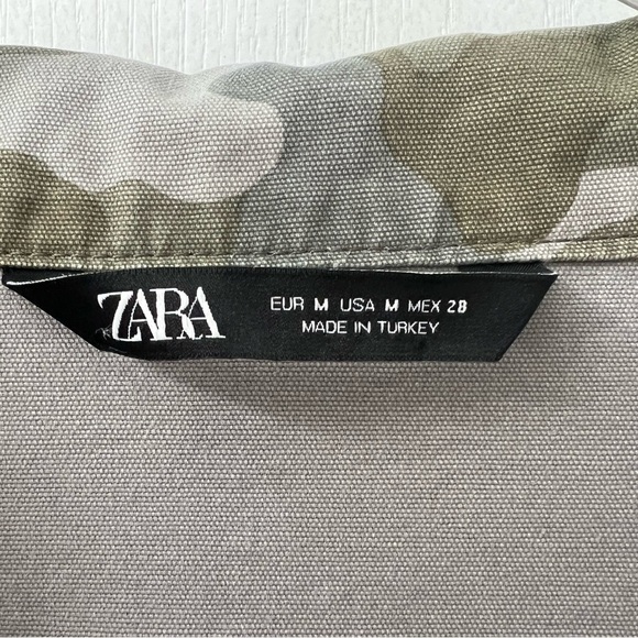 Zara Cropped Green Raw Hem Velcro Pocket Camo Print Army Utility Jacket (Sz M) - Picture 9 of 15